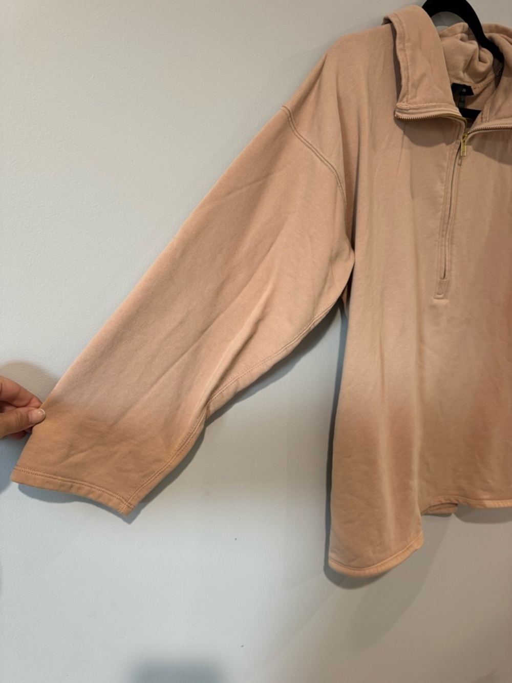 J.CREW Sweater Tunic Women's Medium Beige Half Zip University Terry Long - Picture 4 of 5